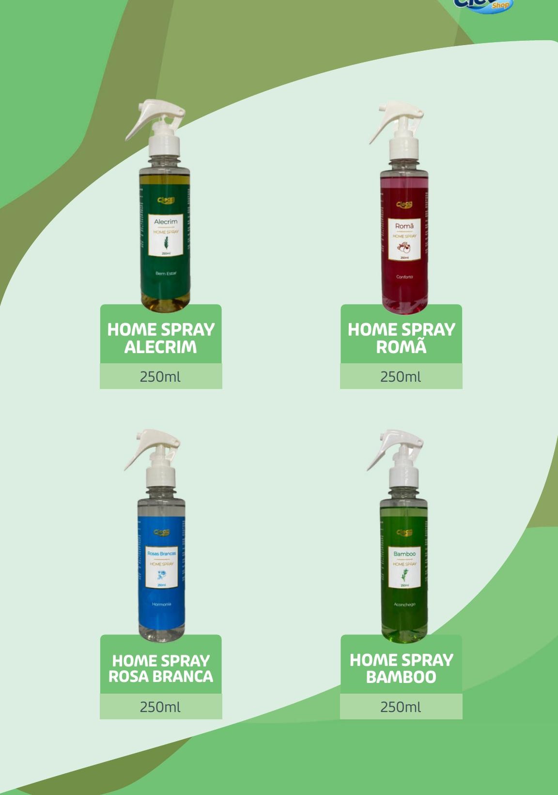 Home sprays CleanShop: alecrim, bamboo, romã e rosa branca
